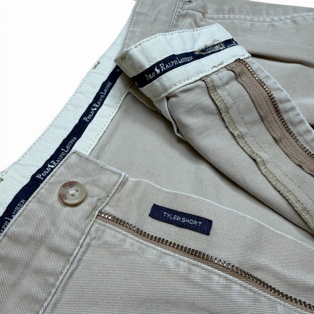 Vintage Polo Ralph Lauren Tyler Shorts Mens 38 Beige Pleated Chino 90s